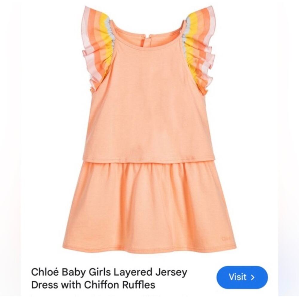 Chloe peach toddler baby  sz 2 girl dress flutter sleeve jersey chiffon ruffles
